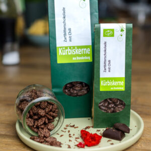 Kürbiskerne dragiert in Zartbitterschokolade mit Chili